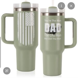 Green Insulated Travel Mug with American Flag and Dad Design